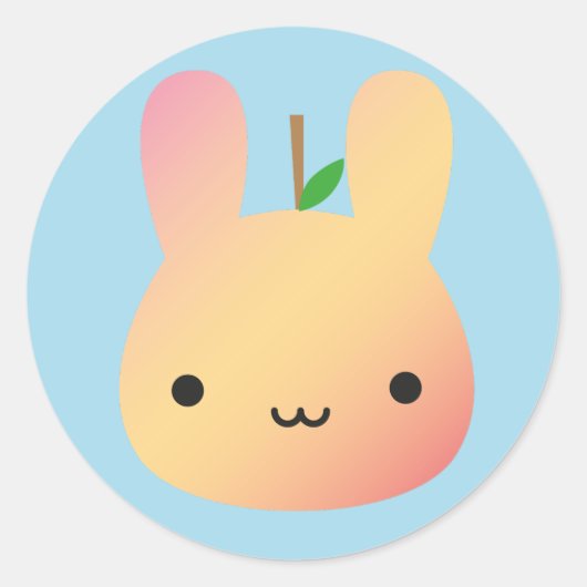 Kawaii Bunny Fruit & Groenten - Perzik Ronde Sticker (Voorkant)