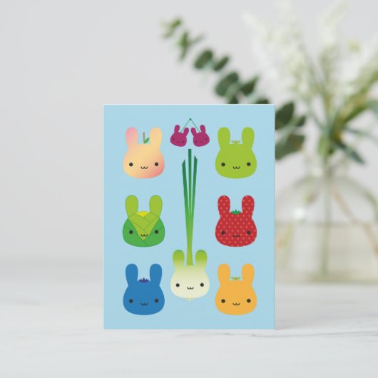 Kawaii Bunny Fruit & Vegetables Briefkaart (Staand voorkant)