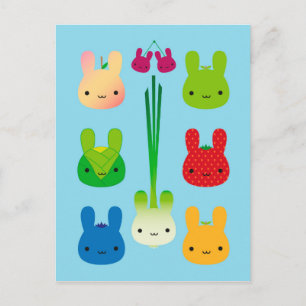 Kawaii Bunny Fruit & Vegetables Briefkaart