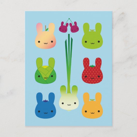 Kawaii Bunny Fruit & Vegetables Briefkaart (Voorkant)