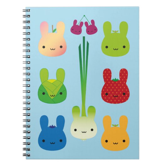 Kawaii Bunny Fruit & Vegetables Notitieboek (Voorkant)