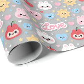 Kawaii Bunny Hearts Love Seamless Pattern Cadeaupapier (Rol Hoek)