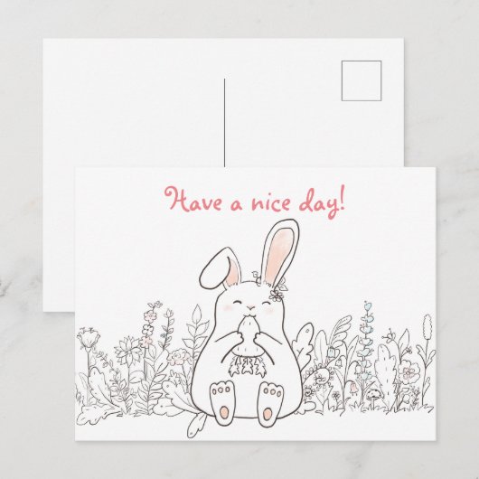 Kawaii Bunny/ Heb een leuke dag Briefkaart (Voorkant / Achterkant)