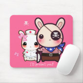 Kawaii bunny koppel op roze muismatje muismat (Met muis)
