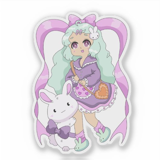 Kawaii Bunny Meisje Sticker (Voorkant)