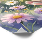 Kawaii Bunny Mok – Waterverf Bloemenveld Print (Hoek)