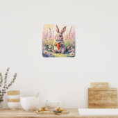 Kawaii Bunny Mok – Waterverf Bloemenveld Print (Keuken)