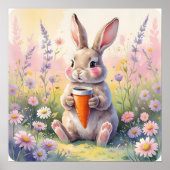Kawaii Bunny Mok – Waterverf Bloemenveld Print (Voorkant)