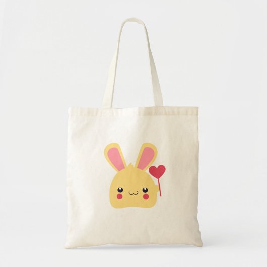 Kawaii Bunny Rabbit Face met hart op een stok Tote Bag (Voorkant)