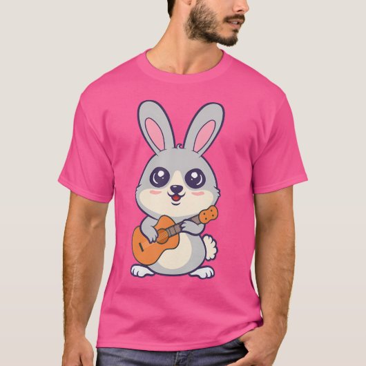 Kawaii Bunny Rabbits spelen akoestische gitaar Car T-shirt (Voorkant)