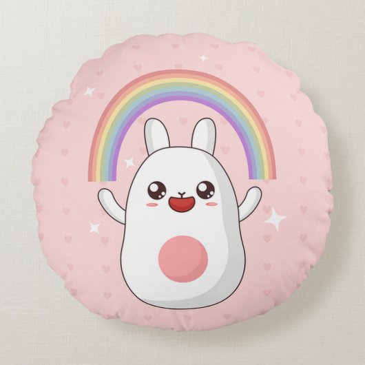 Kawaii Bunny Rond Kussen (Voorkant)