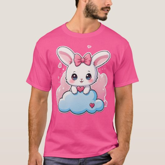 Kawaii Bunny Schattigee Chibi Konijn Kunst op T-shirt (Voorkant)