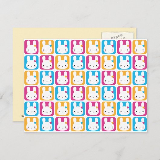 Kawaii Bunny Squares Briefkaart (Voorkant / Achterkant)