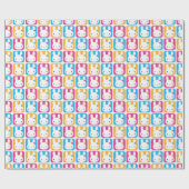 Kawaii Bunny Squares Cadeaupapier (Vlak)