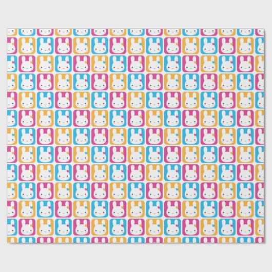 Kawaii Bunny Squares Cadeaupapier (Vlak)