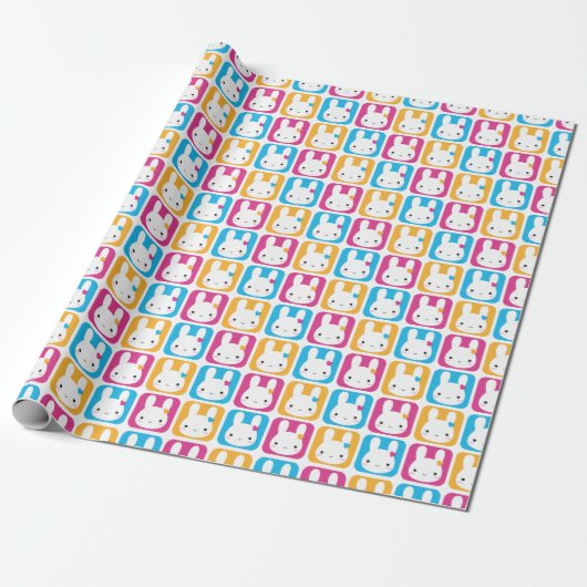 Kawaii Bunny Squares Cadeaupapier (Uitgerold)