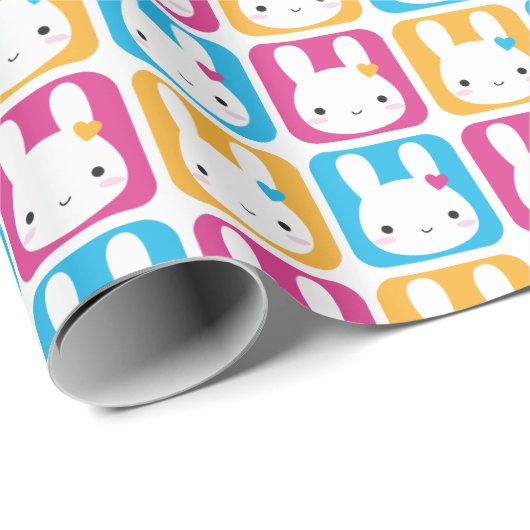 Kawaii Bunny Squares Cadeaupapier (Rol Hoek)