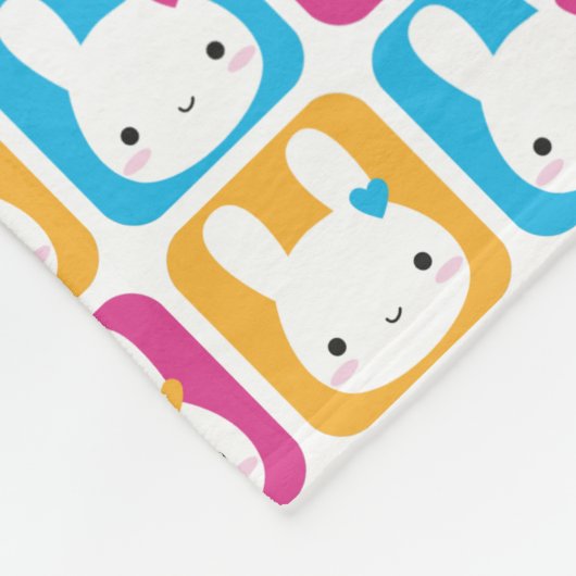 Kawaii Bunny Squares Fleece Deken (Hoek)