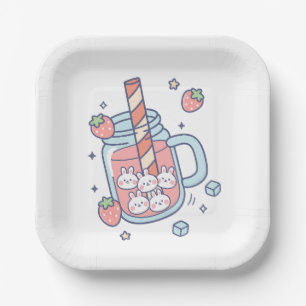 Kawaii Bunny Strawberry Drink Papieren Bordje