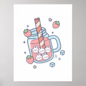 Kawaii Bunny Strawberry Drink Poster (Voorkant)