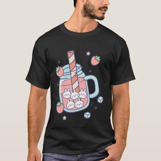 Kawaii Bunny Strawberry Drink T-shirt (Voorkant)