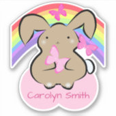 Kawaii bunny, vlinders en regenboog gepersonalisee sticker (Voorkant)