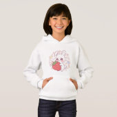 Kawaii Bunny with Strawberry – Cute Pastel Hoodie (Voorkant volledig)
