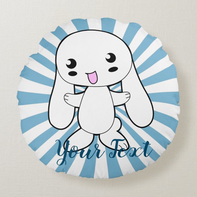 Kawaii Bunny's Hug Custom Rond Kussen (Voorkant)