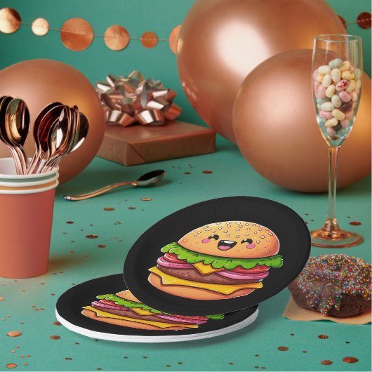 Kawaii Burger Delight Papieren Bordje (Multi)