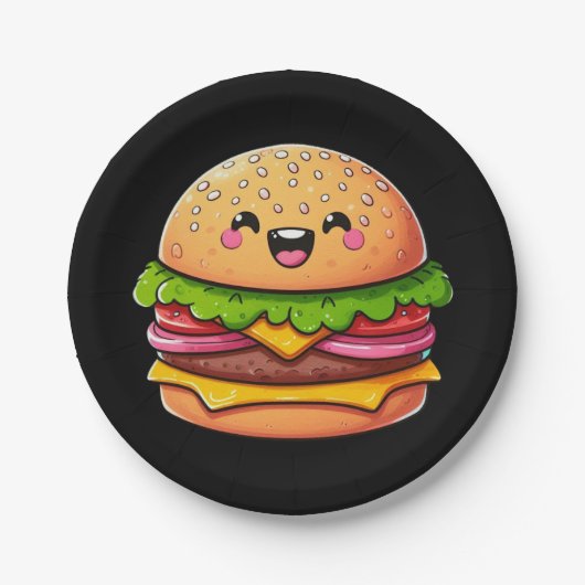 Kawaii Burger Delight Papieren Bordje (Voorkant)