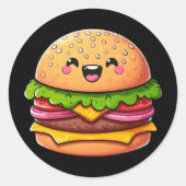 Kawaii Burger Delight Ronde Sticker (Voorkant)
