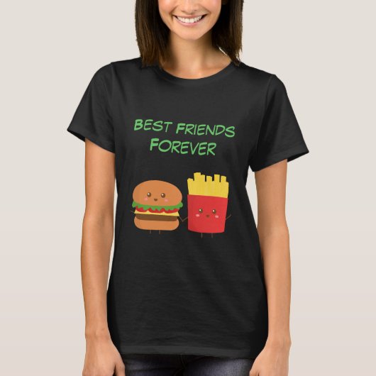 Kawaii Burger en Fries die BFF zijn T-shirt (Voorkant)