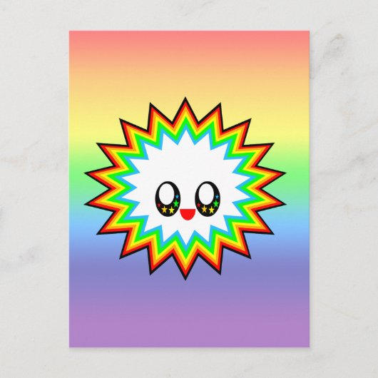 KAWAII BURST RAINBOW HAPPY FACE BRIEFKAART (Voorkant)