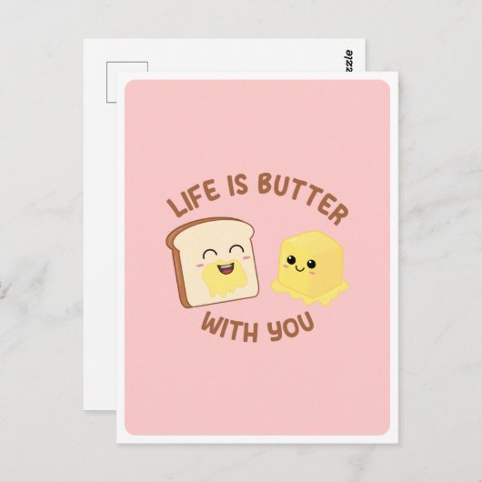 Kawaii Butter Brood Voedsel Pun Liefde Vriendschap Briefkaart (Voorkant / Achterkant)