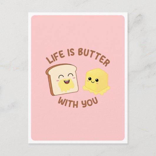 Kawaii Butter Brood Voedsel Pun Liefde Vriendschap Briefkaart (Voorkant)