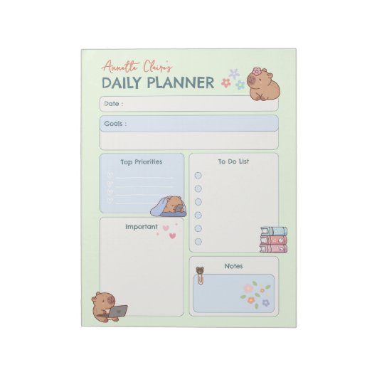 Kawaii Cabybara Doodle Dagelijkse Planner om te do Notitieblok (Linkerzijde)