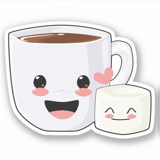Kawaii Cacao en Marshmallow Sticker (Voorkant)
