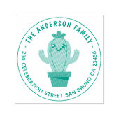 Kawaii Cactus Aangepaste familienaam & retouradres Zelfinktende Stempel (Design)