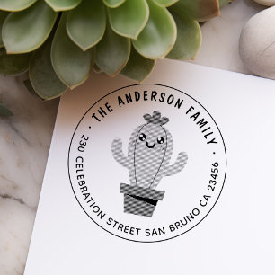 Kawaii Cactus Aangepaste familienaam & retouradres Zelfinktende Stempel