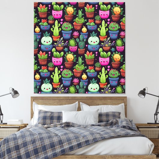 Kawaii Cactus Canvas Print (Insitu (Slaapkamer))