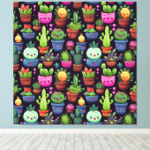 Kawaii Cactus Canvas Print (Insitu (Houten vloer))