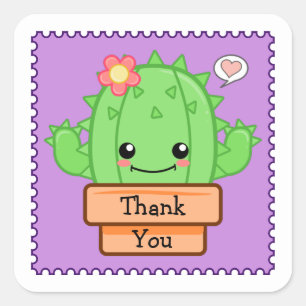 Kawaii Cactus Dank Je Vierkante Sticker