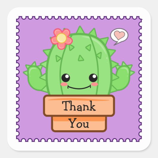 Kawaii Cactus Dank Je Vierkante Sticker (Voorkant)
