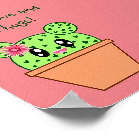 Kawaii Cactus Drawing Free Hugs Pink Poster (Hoek)