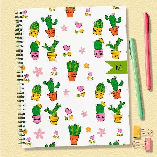 Kawaii Cactus Monogram Spiral Notitieboek