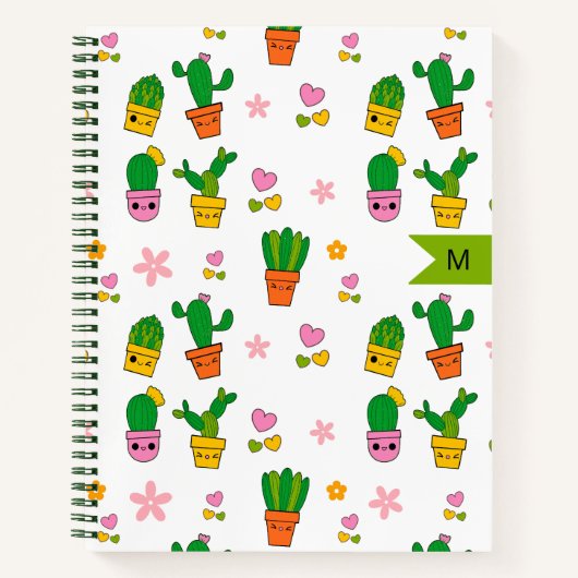 Kawaii Cactus Monogram Spiral Notitieboek (Voorkant)