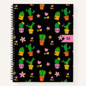 Kawaii Cactus Monogram Zwart Spiraal Notitieboek (Voorkant)