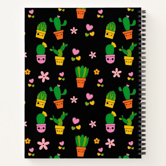 Kawaii Cactus Monogram Zwarte Spiraal Notebook Notitieboek (Achterkant)