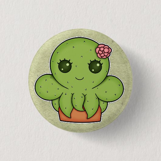 Kawaii Cactus Octopus Ronde Button 3,2 Cm (Voorkant)