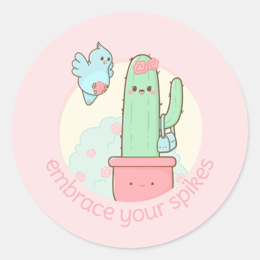 Kawaii cactus omarmen je ware zelf ronde sticker (Voorkant)